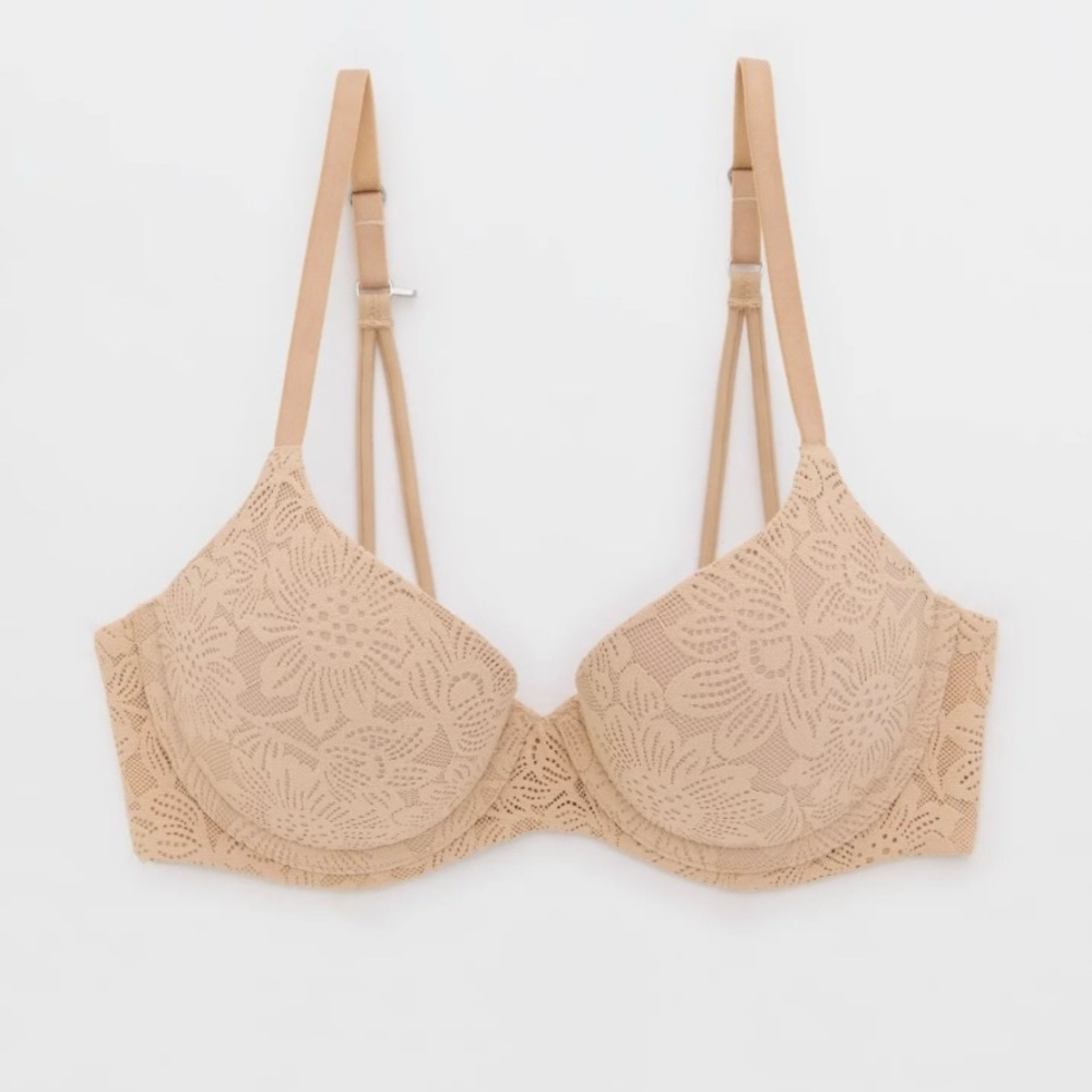 Aerie Nude Sunnie Bloom Lace Strappy Demi Push-up Bra - Size 32A